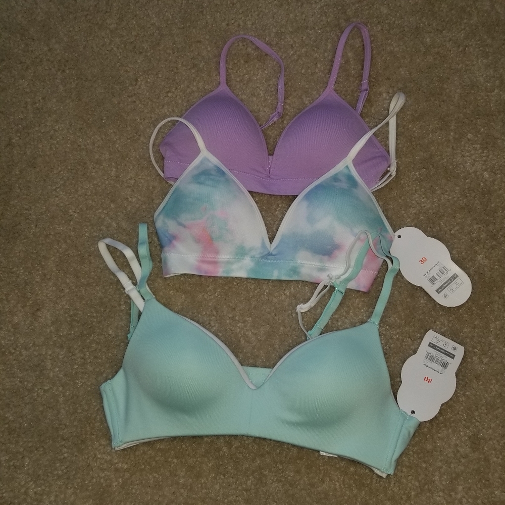 Girl teen tween pre-teen t shirt bra bralette pads NWT 30 wireless